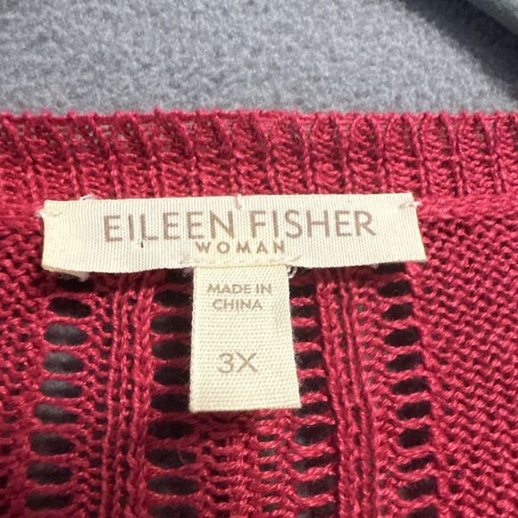 Eileen Fisher 100% Linen Cardigan Open Front Sweater Plus Size 3X Red Pockets - Picture 3 of 8